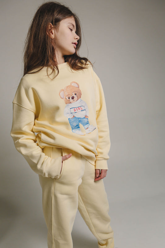 Girls Creamy Yellow Sweatshirt Suit